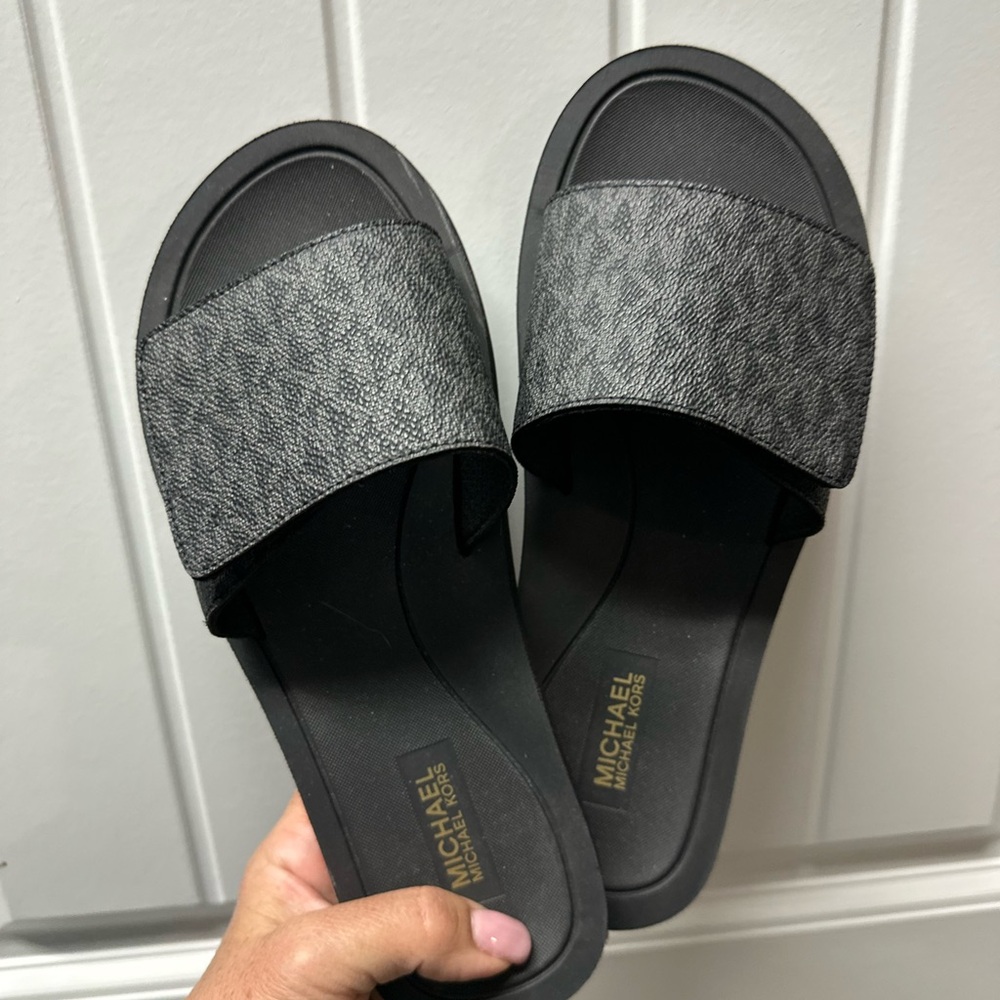 Michael Kors Charcoal and Black Slide Sandals